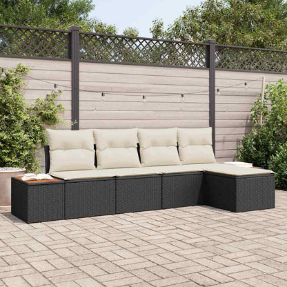 Set Divano da Giardino 6 pcs Nero e Crema Polyrattan | homemem39