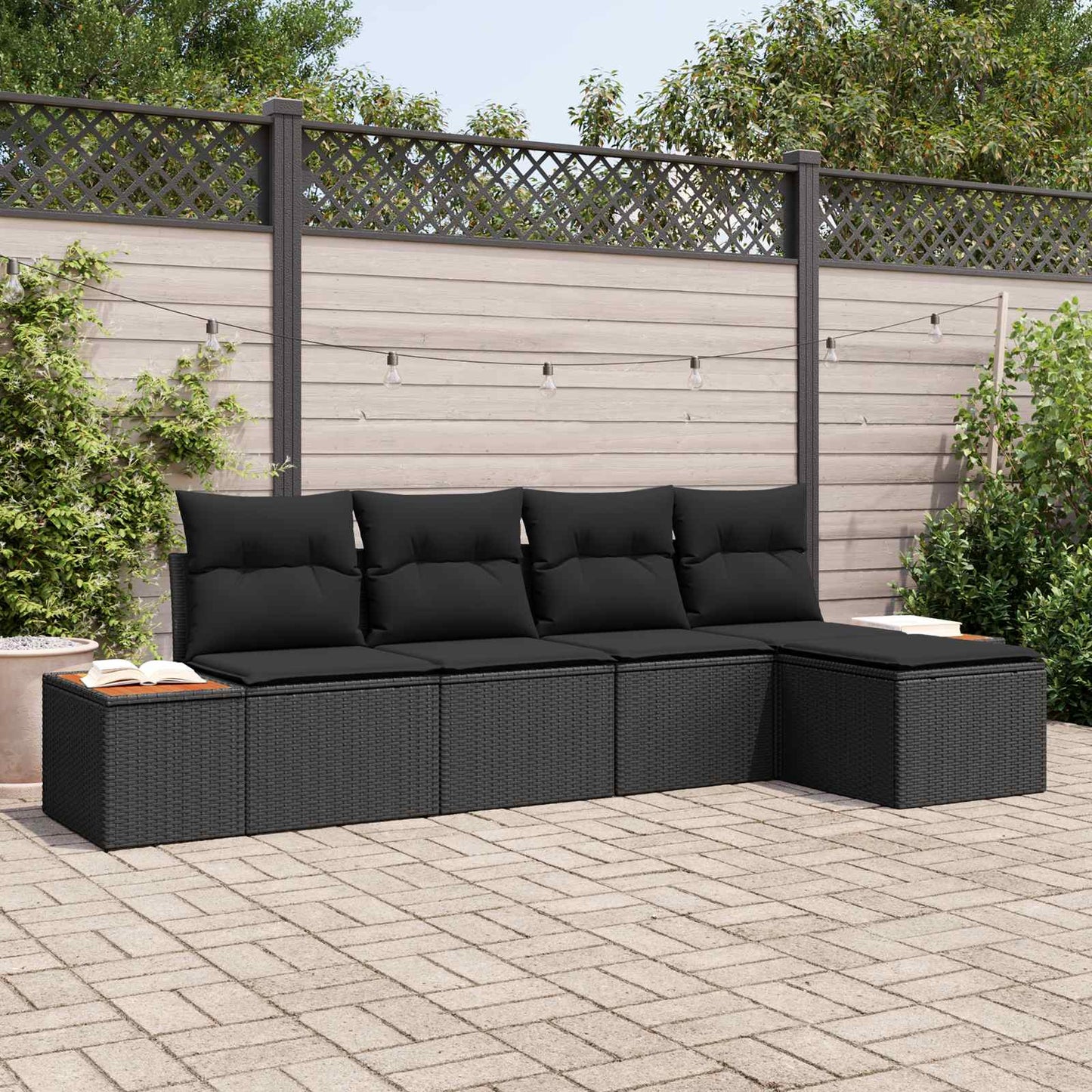 Set Divano da Giardino con cuscino 6 pcs Nero Polyrattan | homemem39