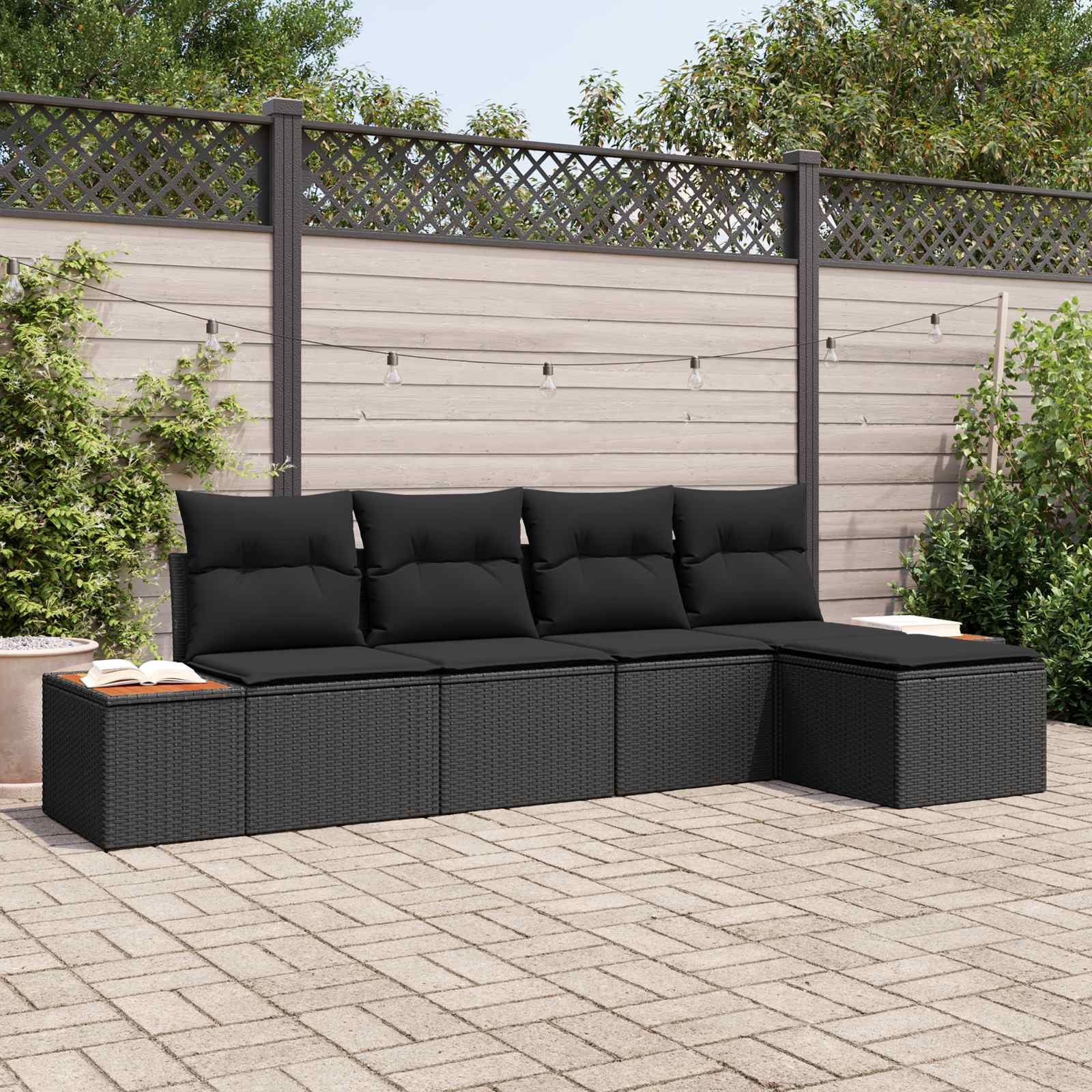 Set Divano da Giardino con cuscino 6 pcs Nero Polyrattan | homemem39