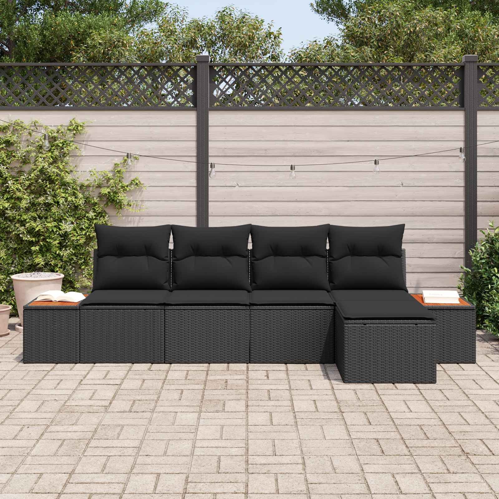 Set Divano da Giardino con cuscino 6 pcs Nero Polyrattan | homemem39