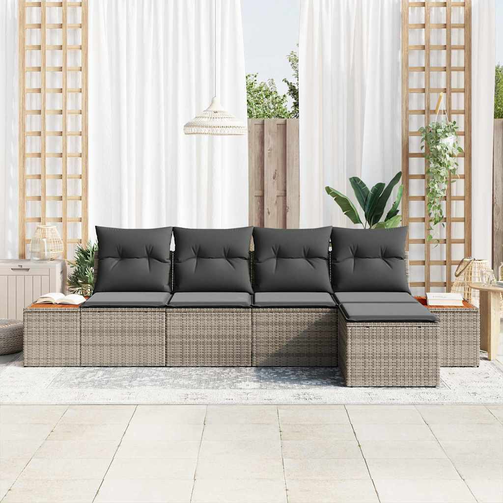 Set Divano da Giardino con cuscino 6 pcs Grigio Polyrattan | homemem39