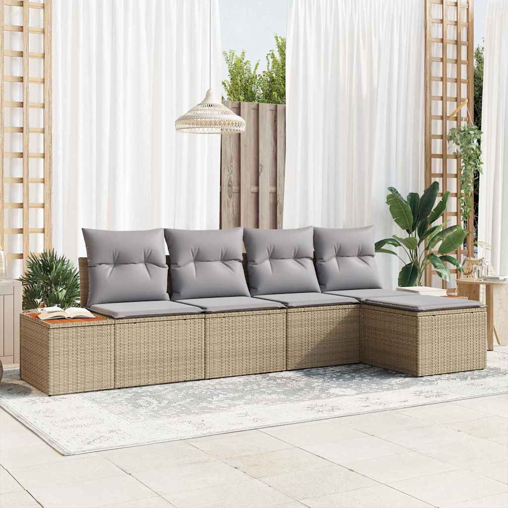 Set Divano da Giardino 6 pcs Beige e Grigio Chiaro Polyrattan | homemem39