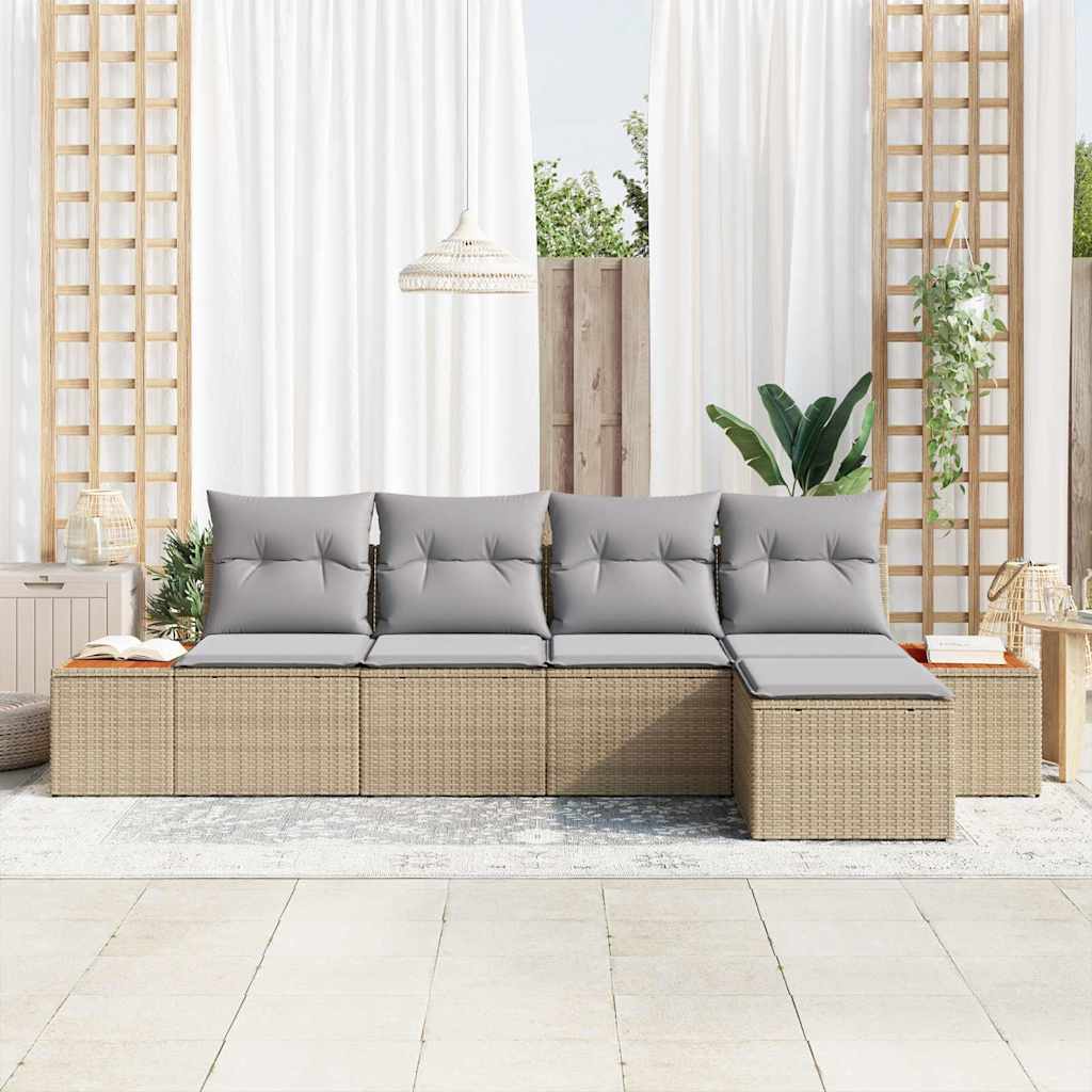 Set Divano da Giardino 6 pcs Beige e Grigio Chiaro Polyrattan | homemem39