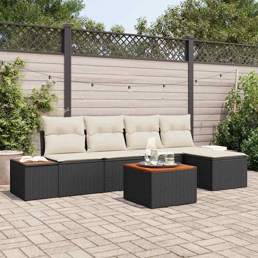Set Divano da Giardino 6 pcs Nero e Crema Polyrattan | homemem39