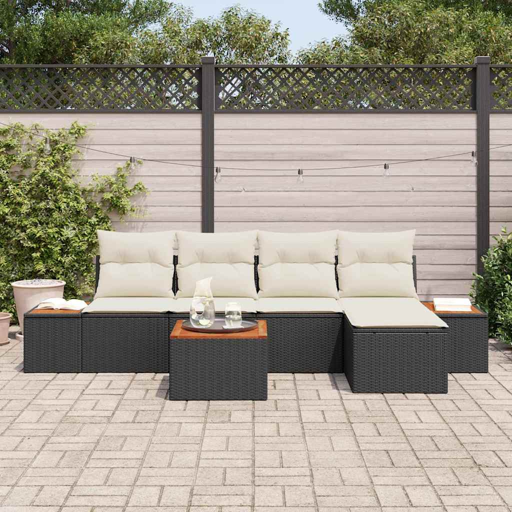 Set Divano da Giardino 6 pcs Nero e Crema Polyrattan | homemem39