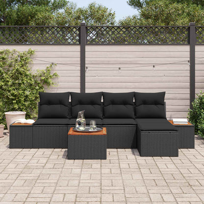 Set Divano da Giardino con cuscino 6 pcs Nero Polyrattan | homemem39