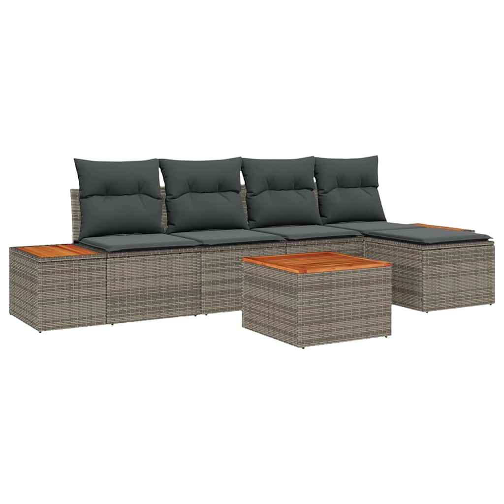 Set Divano da Giardino con cuscino 6 pcs Grigio Polyrattan | homemem39