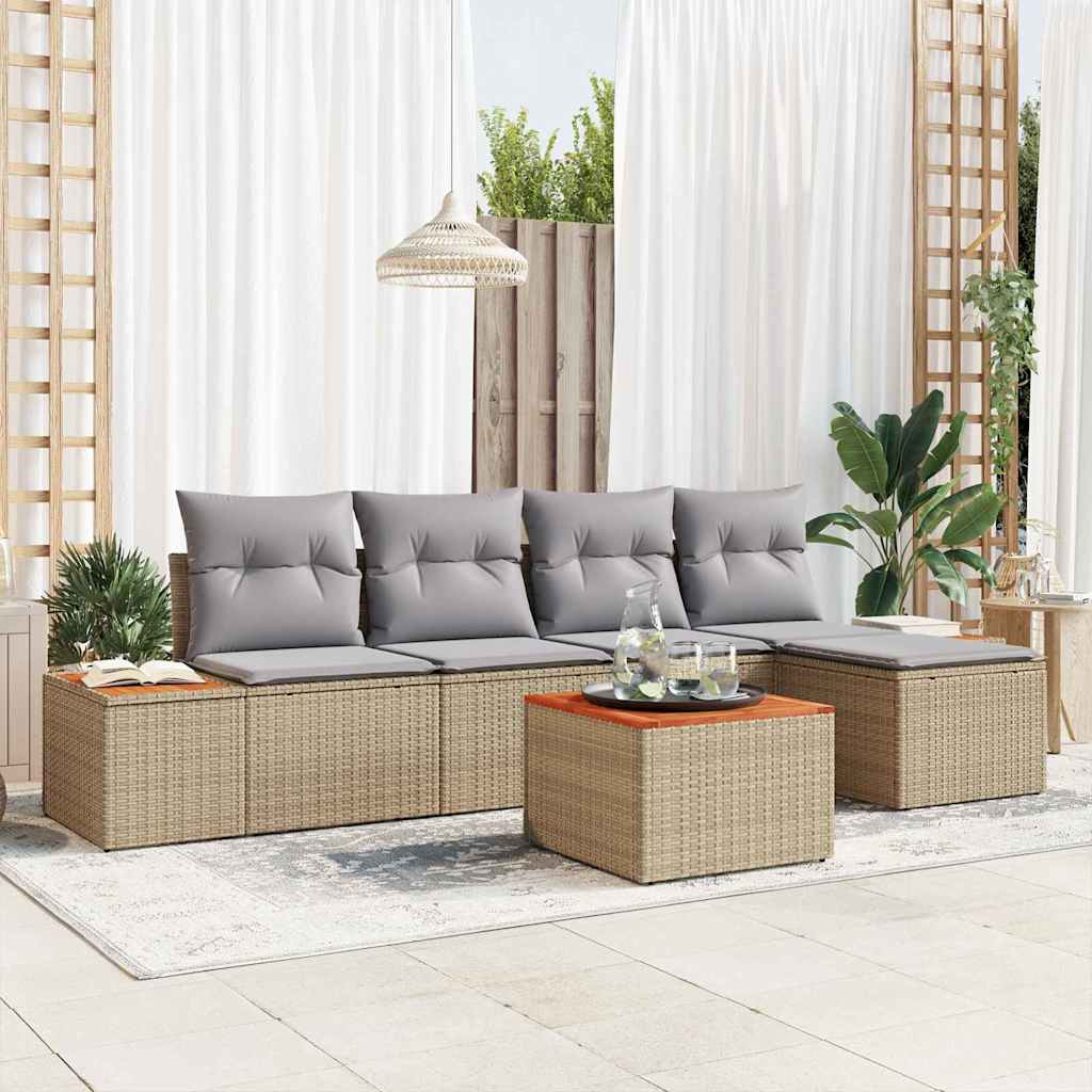 Set Divano da Giardino 6 pcs Beige e Grigio Chiaro Polyrattan | homemem39
