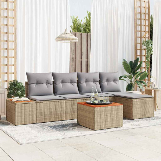 Set Divano da Giardino 6 pcs Beige e Grigio Chiaro Polyrattan