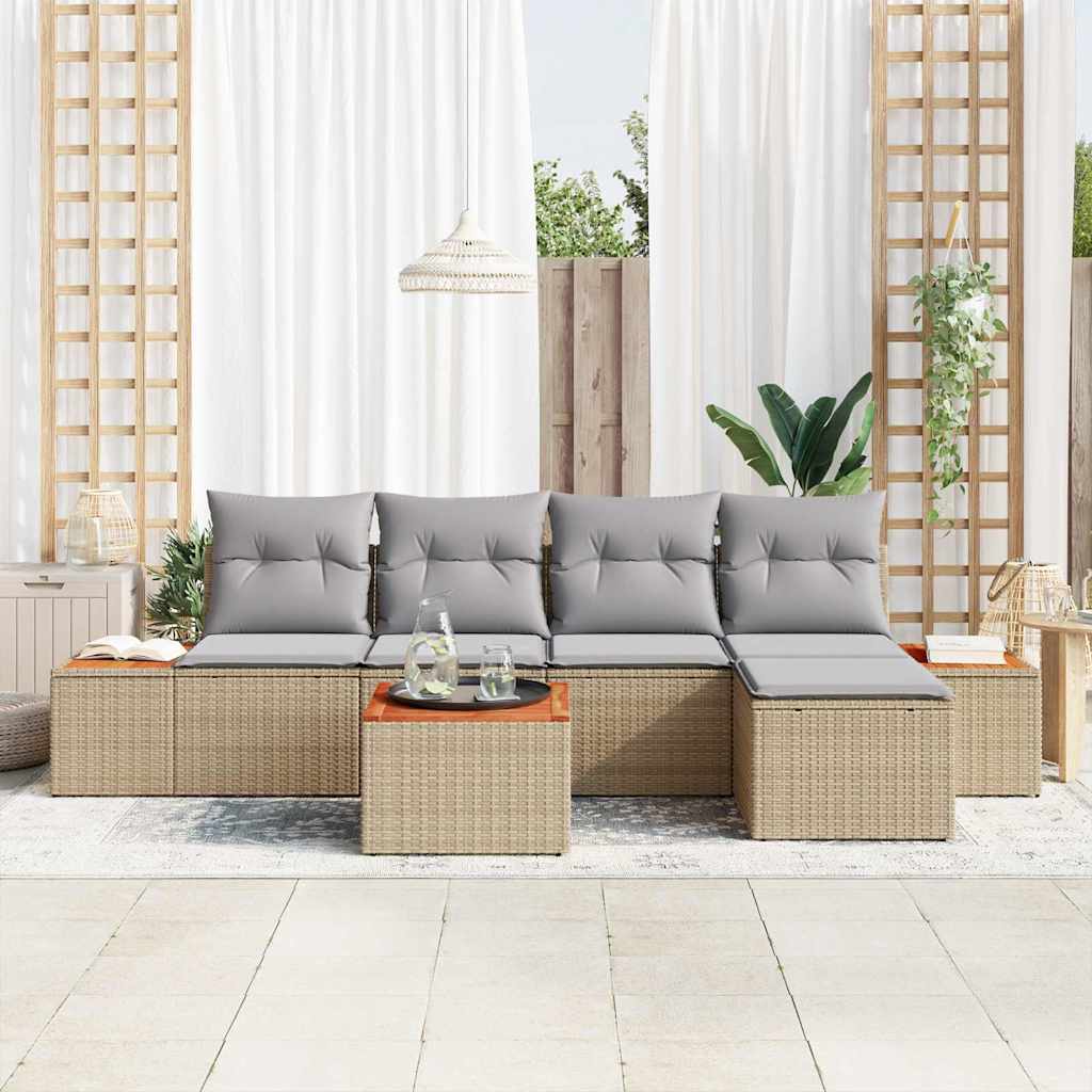 Set Divano da Giardino 6 pcs Beige e Grigio Chiaro Polyrattan | homemem39