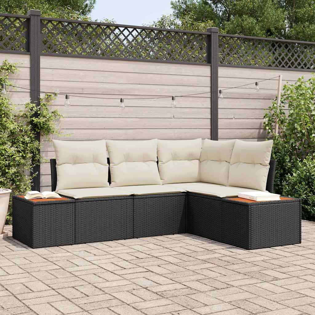 Set Divano da Giardino 4 pcs Nero e Crema Polyrattan | homemem39