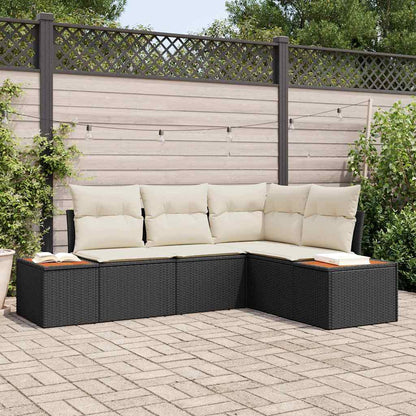 Set Divano da Giardino 4 pcs Nero e Crema Polyrattan | homemem39