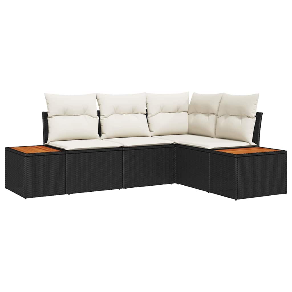 Set Divano da Giardino 4 pcs Nero e Crema Polyrattan | homemem39