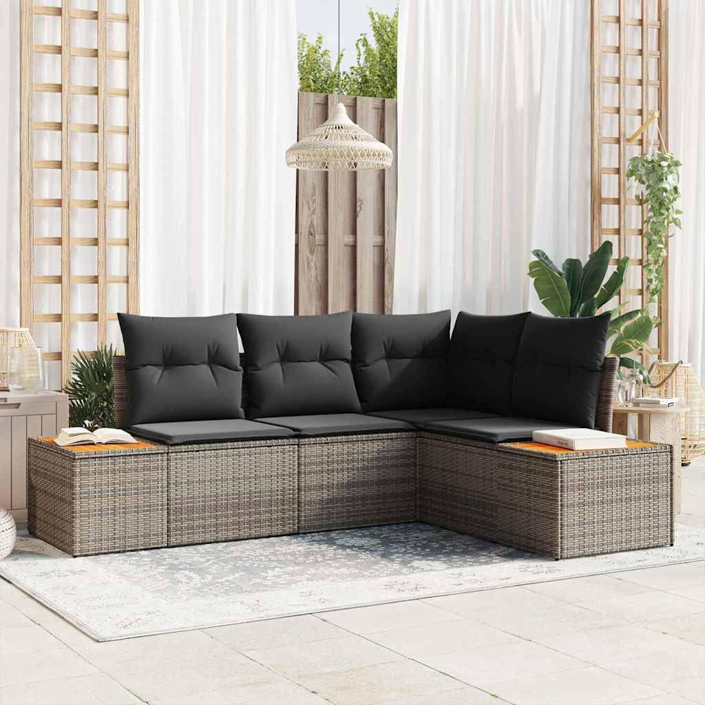 Set Divano da Giardino con cuscino 4 pcs Grigio Polyrattan