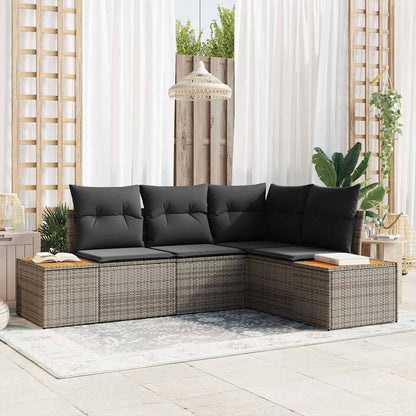 Set Divano da Giardino con cuscino 4 pcs Grigio Polyrattan