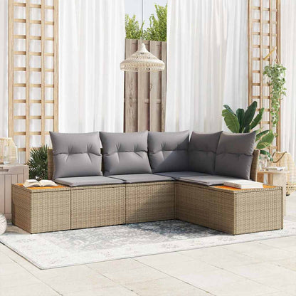 Set Divano da Giardino 4 pcs Beige e Grigio Chiaro Polyrattan | homemem39
