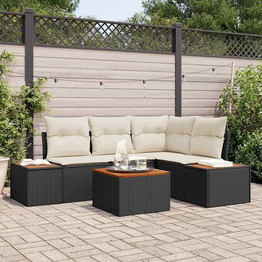 Set Divano da Giardino 4 pcs Nero e Crema Polyrattan