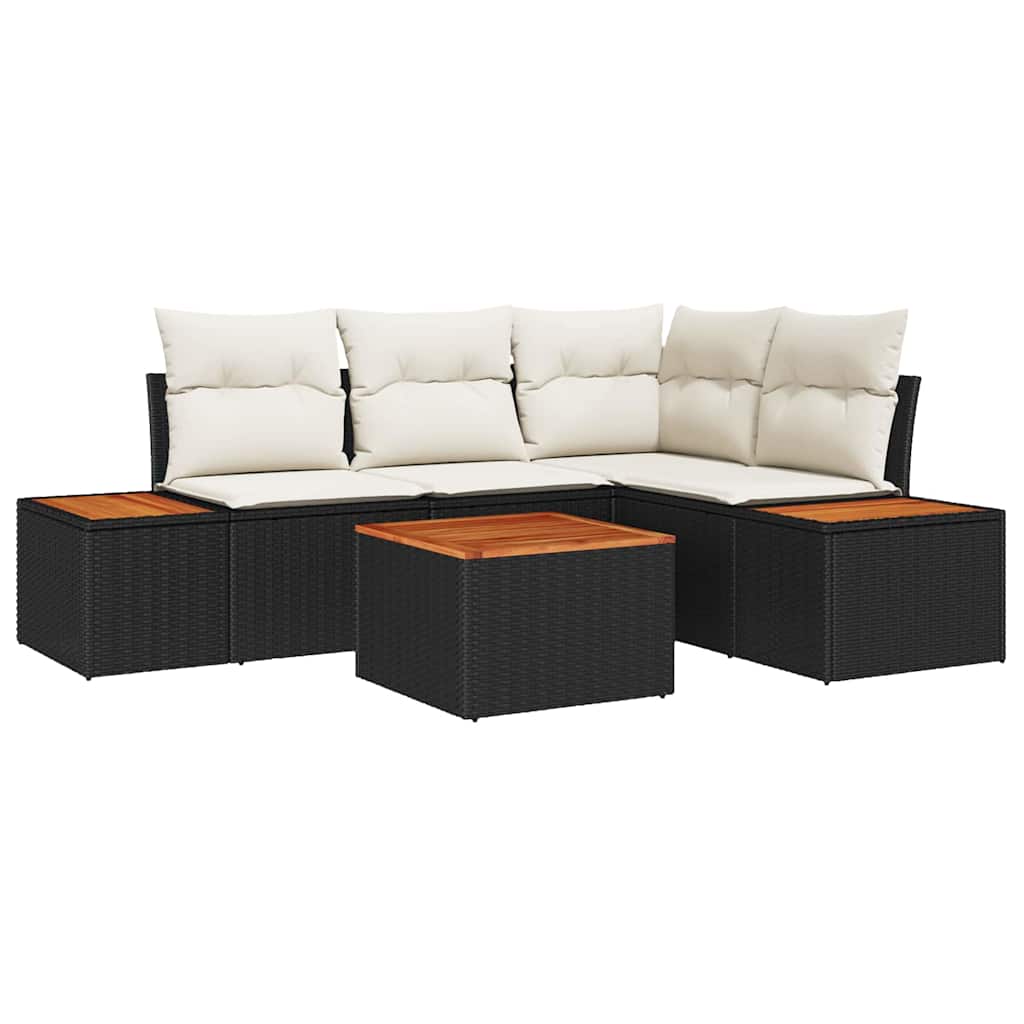 Set Divano da Giardino 4 pcs Nero e Crema Polyrattan | homemem39