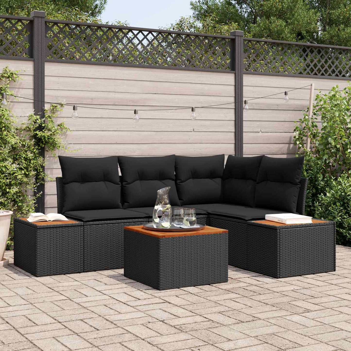 Set Divano da Giardino con cuscino 4 pcs Nero Polyrattan | homemem39