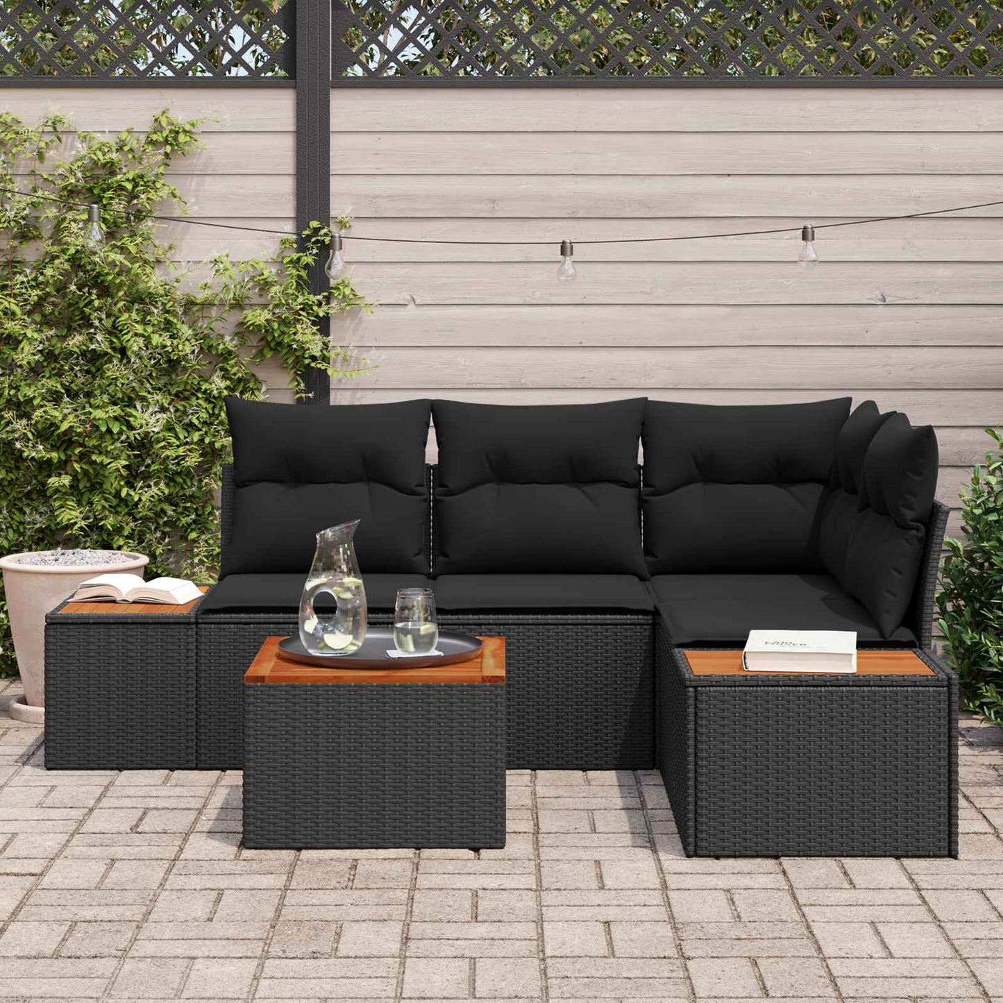Set Divano da Giardino con cuscino 4 pcs Nero Polyrattan | homemem39