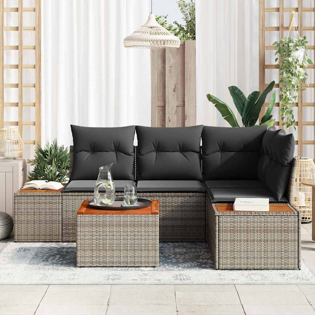 Set Divano da Giardino con cuscino 5 pcs Grigio Poly Rattan