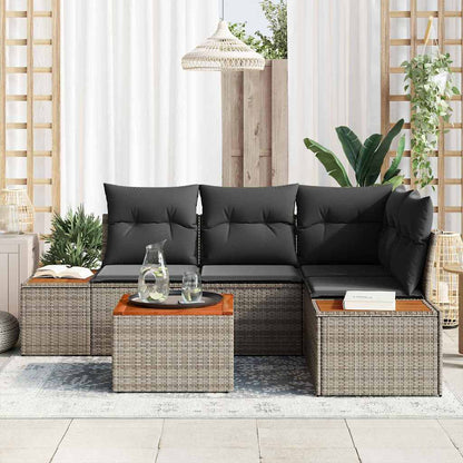 Set Divano da Giardino con cuscino 5 pcs Grigio Poly Rattan