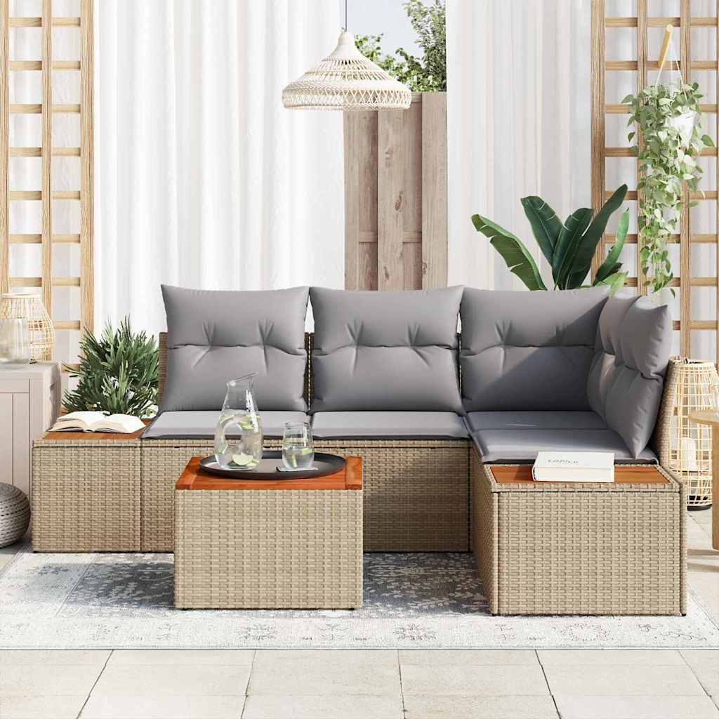 Set Divano da Giardino 4 pcs Beige e Grigio Chiaro Polyrattan | homemem39