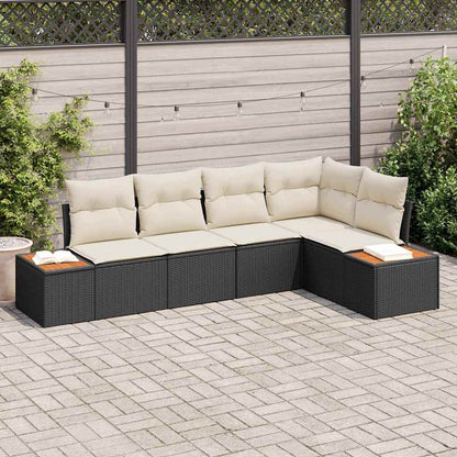 Set Divano da Giardino 5 pcs Nero e crema Poly Rattan | homemem39