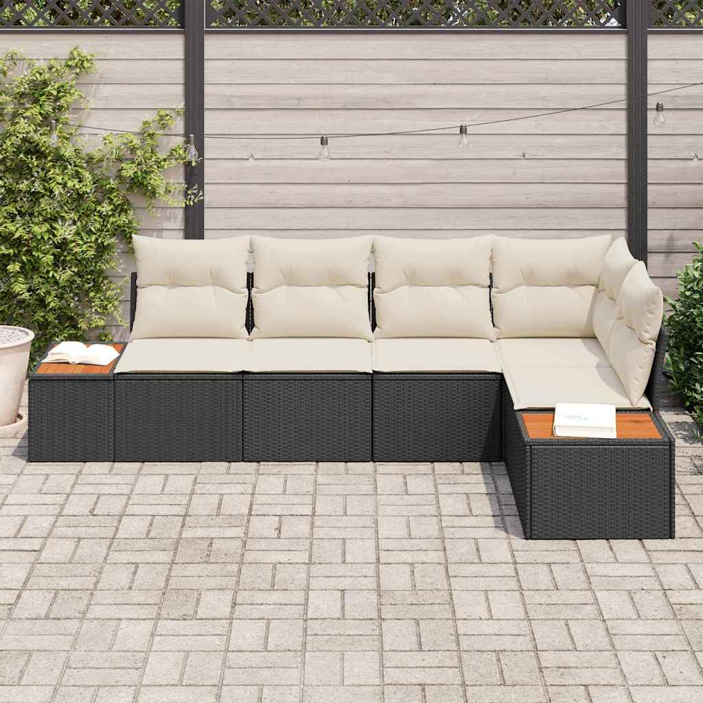 Set Divano da Giardino 5 pcs Nero e crema Poly Rattan | homemem39