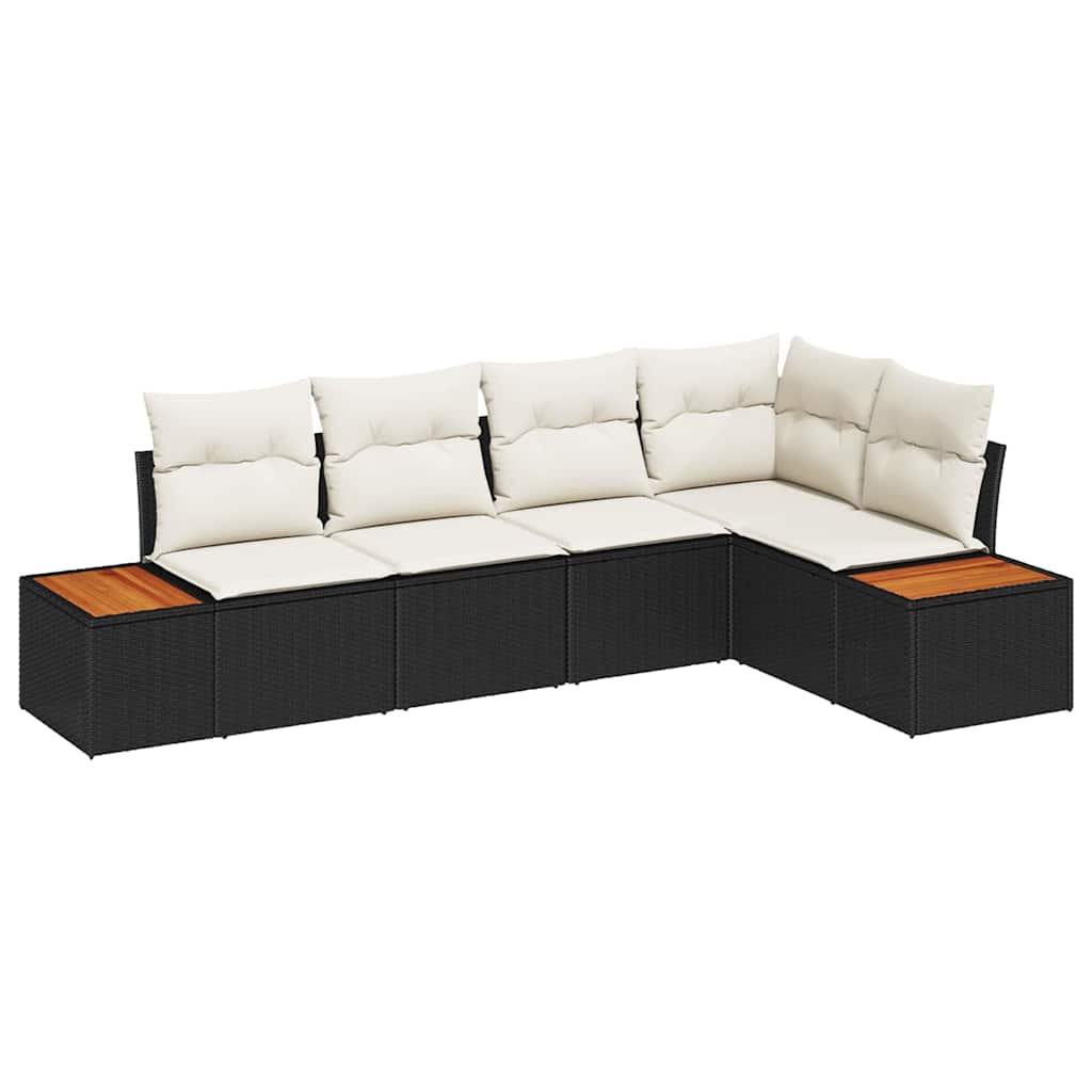 Set Divano da Giardino 5 pcs Nero e crema Poly Rattan | homemem39