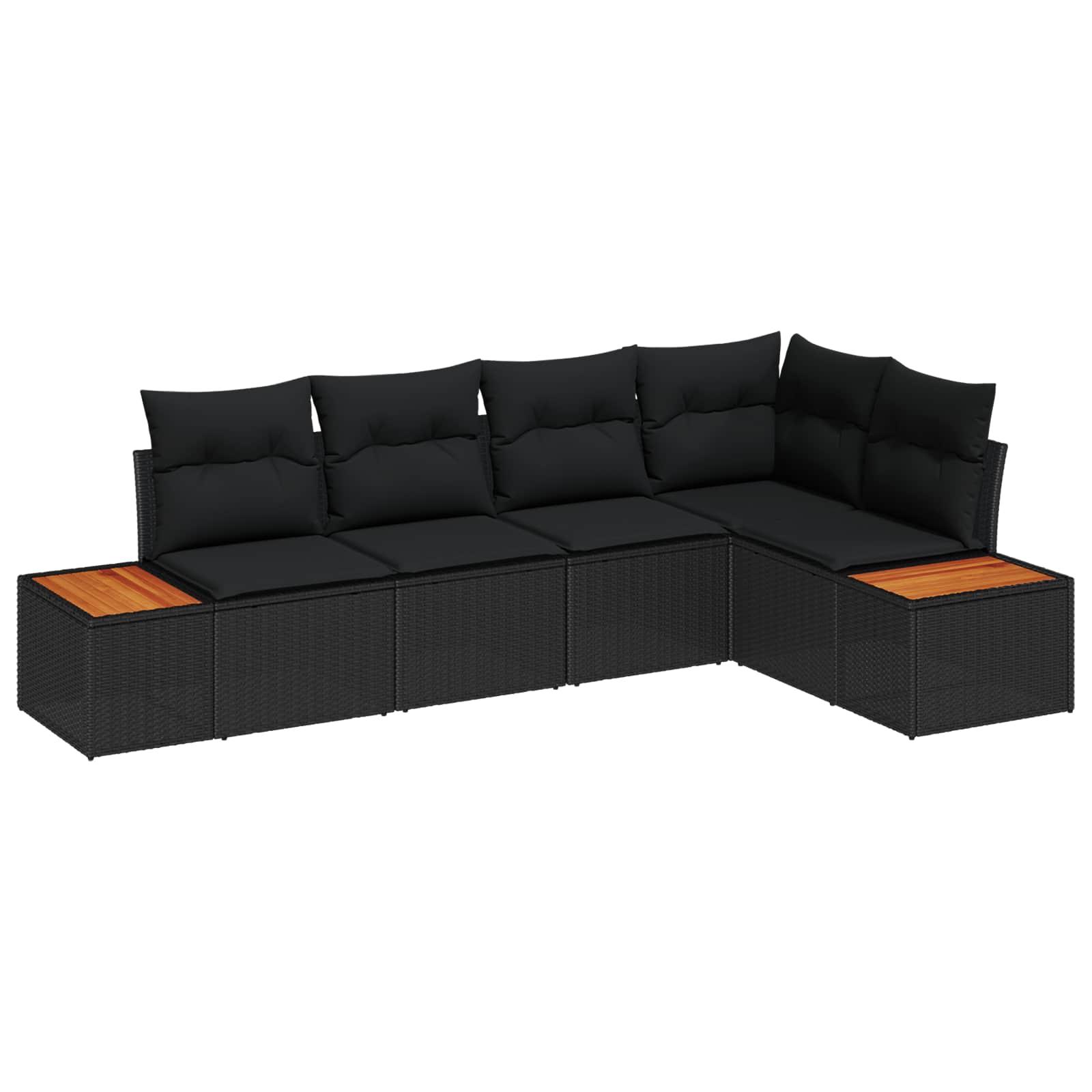 Set Divano da Giardino con cuscino 5 pcs Nero Poly Rattan | homemem39