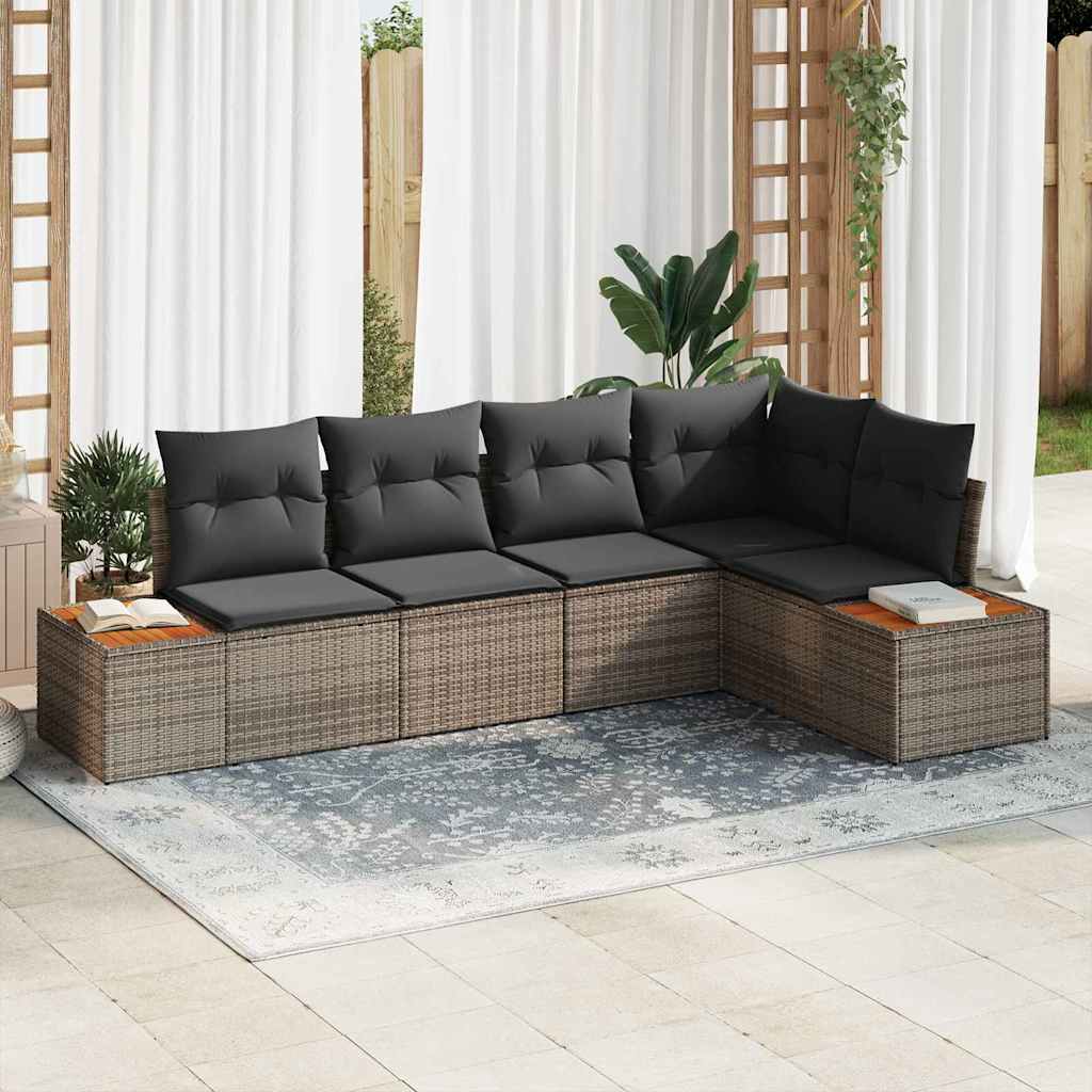 Set Divano da Giardino con cuscino 5 pcs Grigio Poly Rattan | homemem39