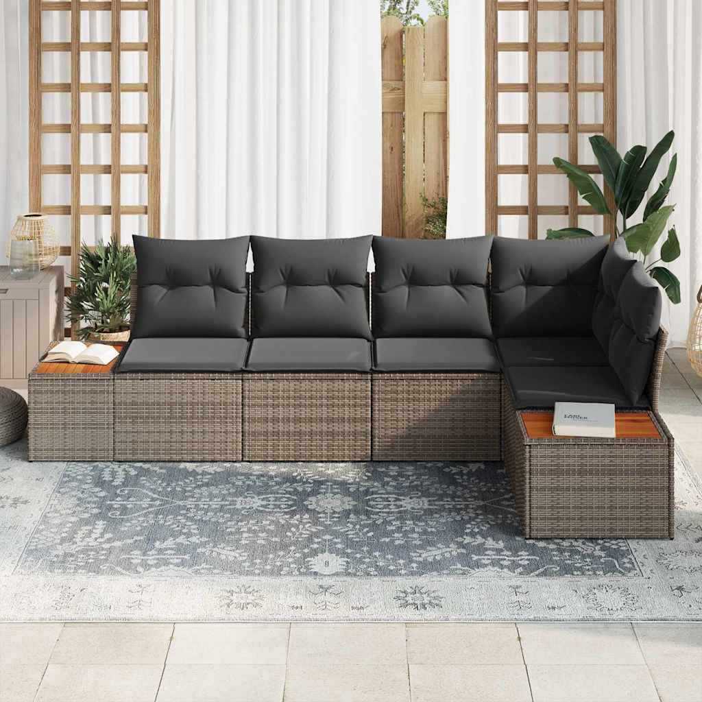 Set Divano da Giardino con cuscino 5 pcs Grigio Poly Rattan | homemem39
