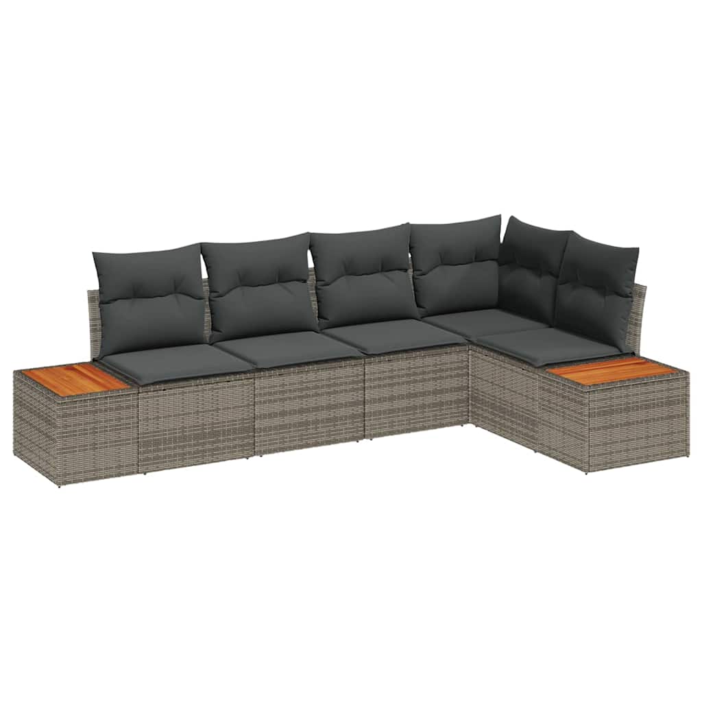 Set Divano da Giardino con cuscino 5 pcs Grigio Poly Rattan | homemem39