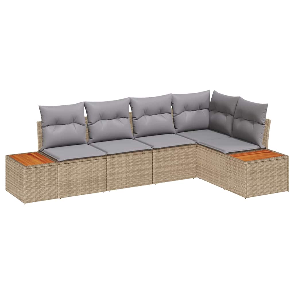 Set Divano da Giardino 5 pcs beige e grigio chiaro Poly Rattan | homemem39