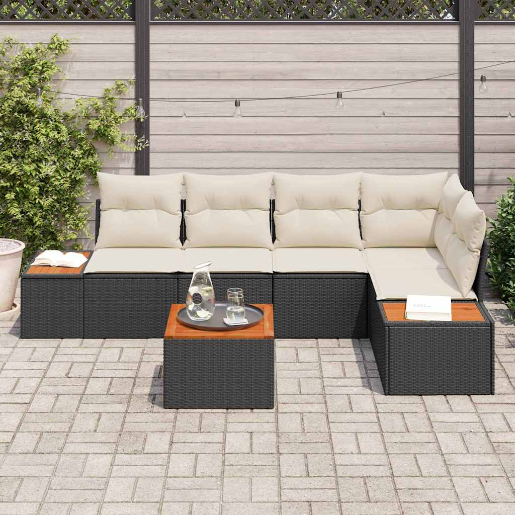 Set Divano da Giardino 6 pcs Nero e crema Poly Rattan | homemem39