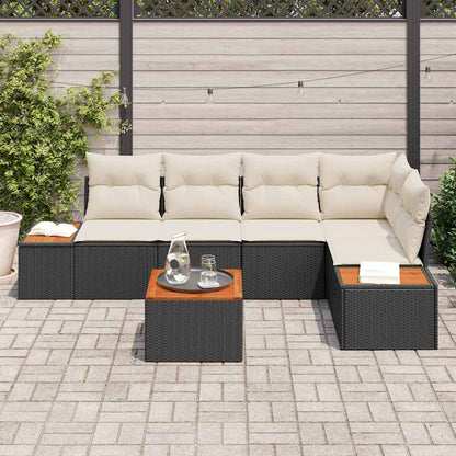 Set Divano da Giardino 6 pcs Nero e crema Poly Rattan | homemem39