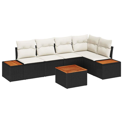 Set Divano da Giardino 6 pcs Nero e crema Poly Rattan | homemem39
