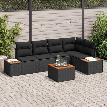 Set Divano da Giardino con cuscino 6 pcs Nero Poly Rattan