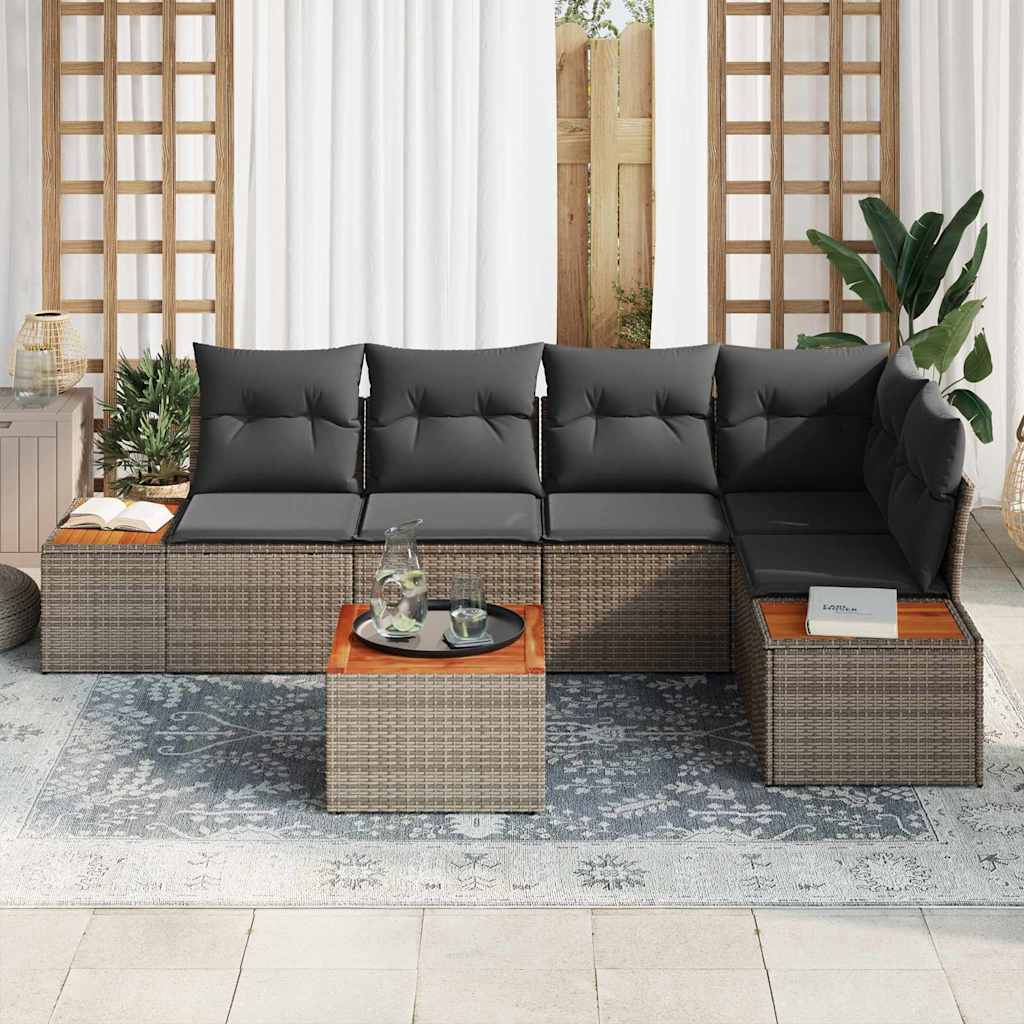 Set Divano da Giardino con cuscino 6 pcs Grigio Poly Rattan | homemem39