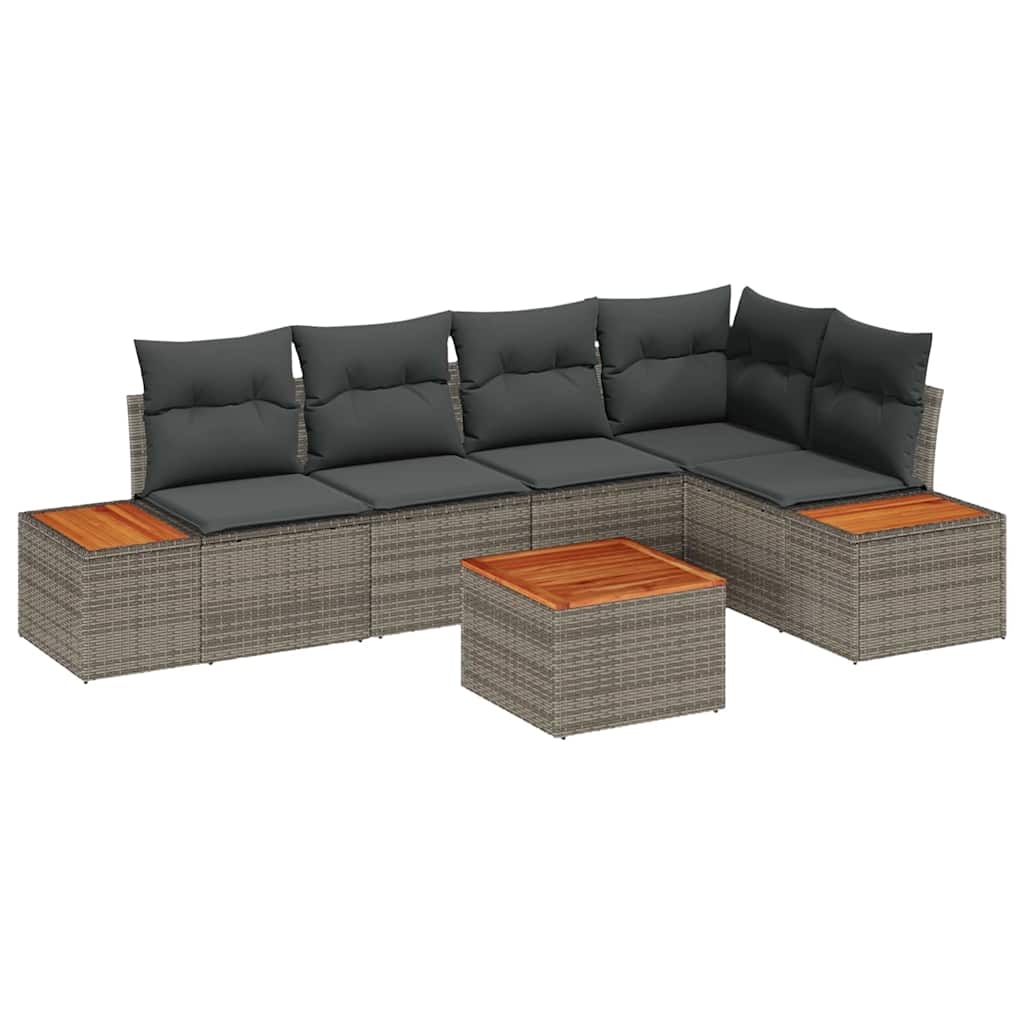 Set Divano da Giardino con cuscino 6 pcs Grigio Poly Rattan | homemem39