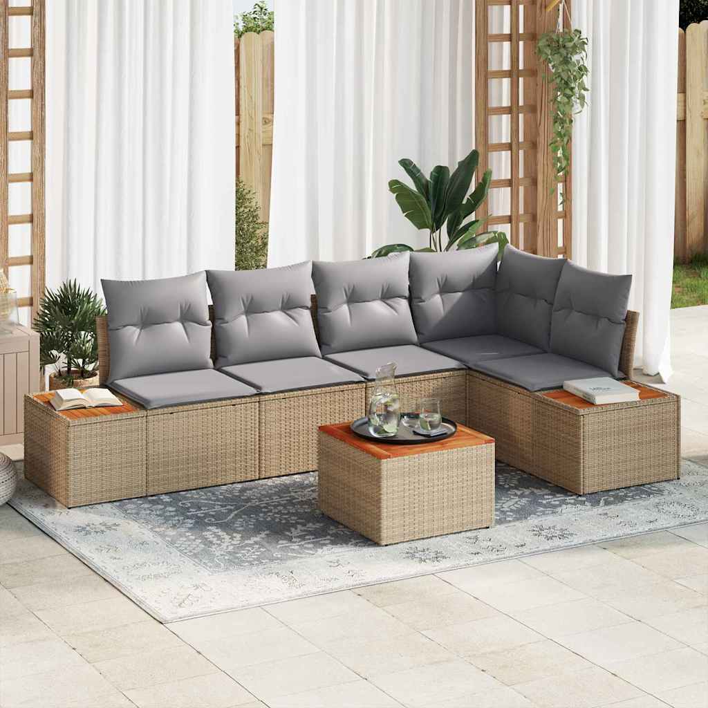 Set Divano da Giardino 6 pcs beige e grigio chiaro Poly Rattan