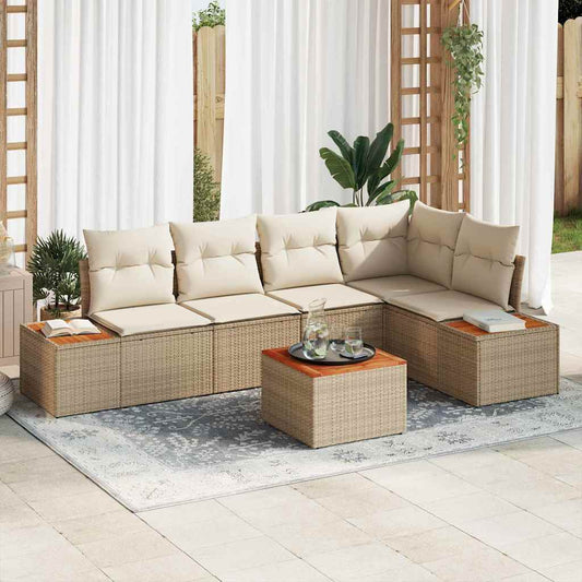 Set Divano da Giardino 6 pcs beige e panna Poly Rattan