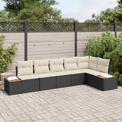 Set Divano da Giardino 6 pcs Nero e Crema Polyrattan