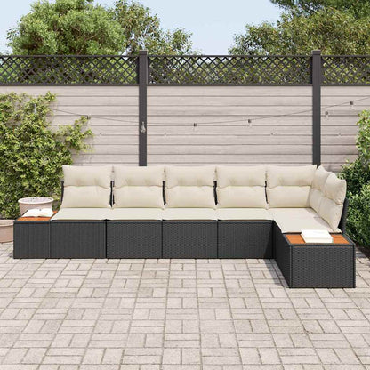 Set Divano da Giardino 6 pcs Nero e Crema Polyrattan