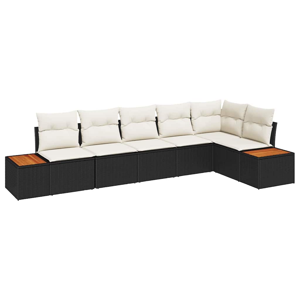 Set Divano da Giardino 6 pcs Nero e Crema Polyrattan