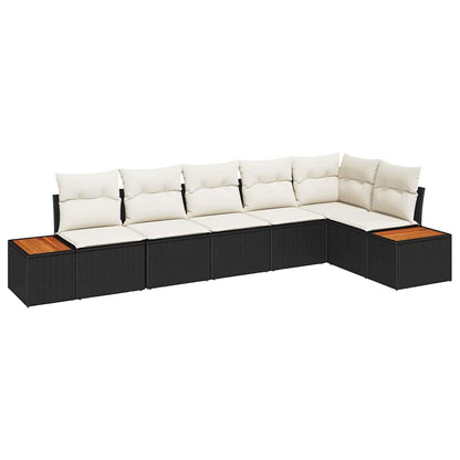 Set Divano da Giardino 6 pcs Nero e Crema Polyrattan