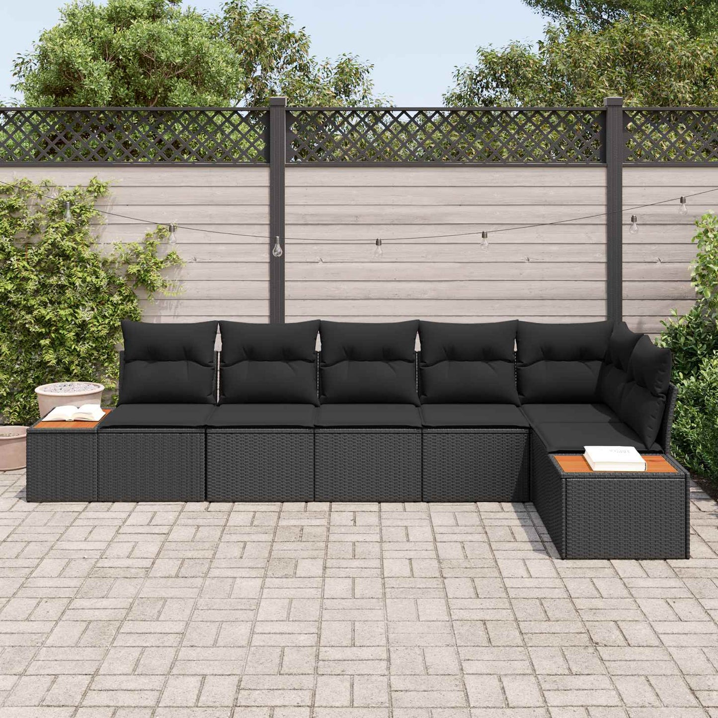 Set Divano da Giardino con cuscino 6 pcs Nero Polyrattan | homemem39