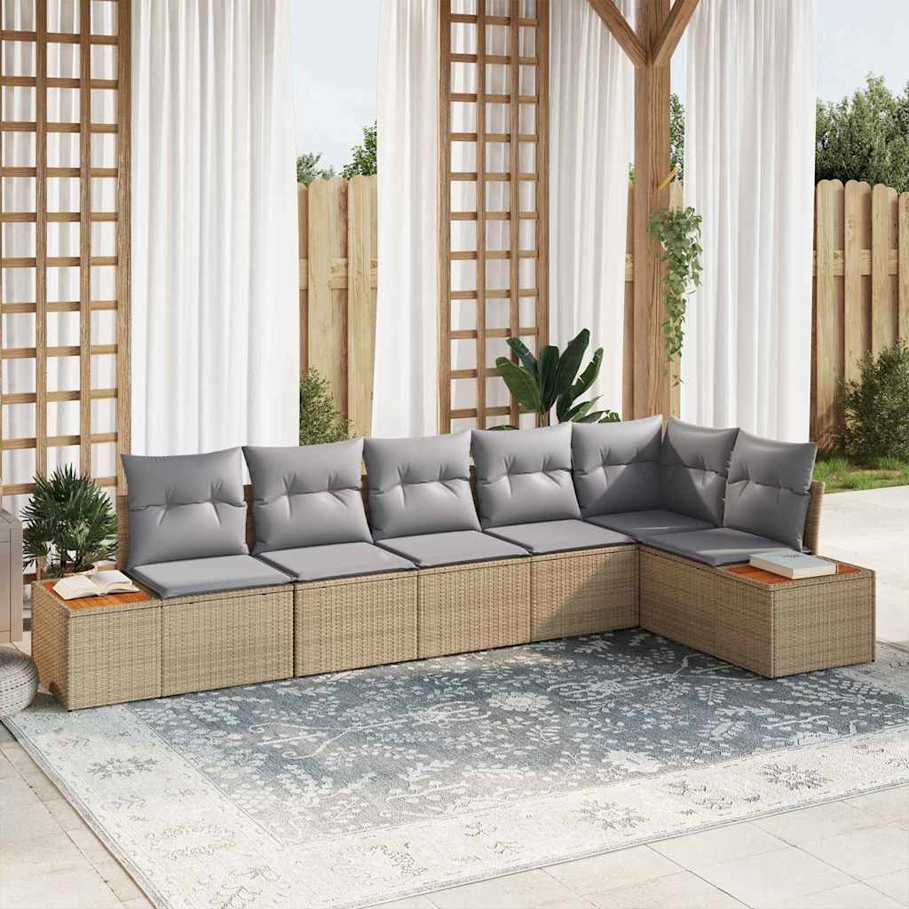 Set Divano da Giardino 6 pcs Beige e Grigio Chiaro Polyrattan | homemem39