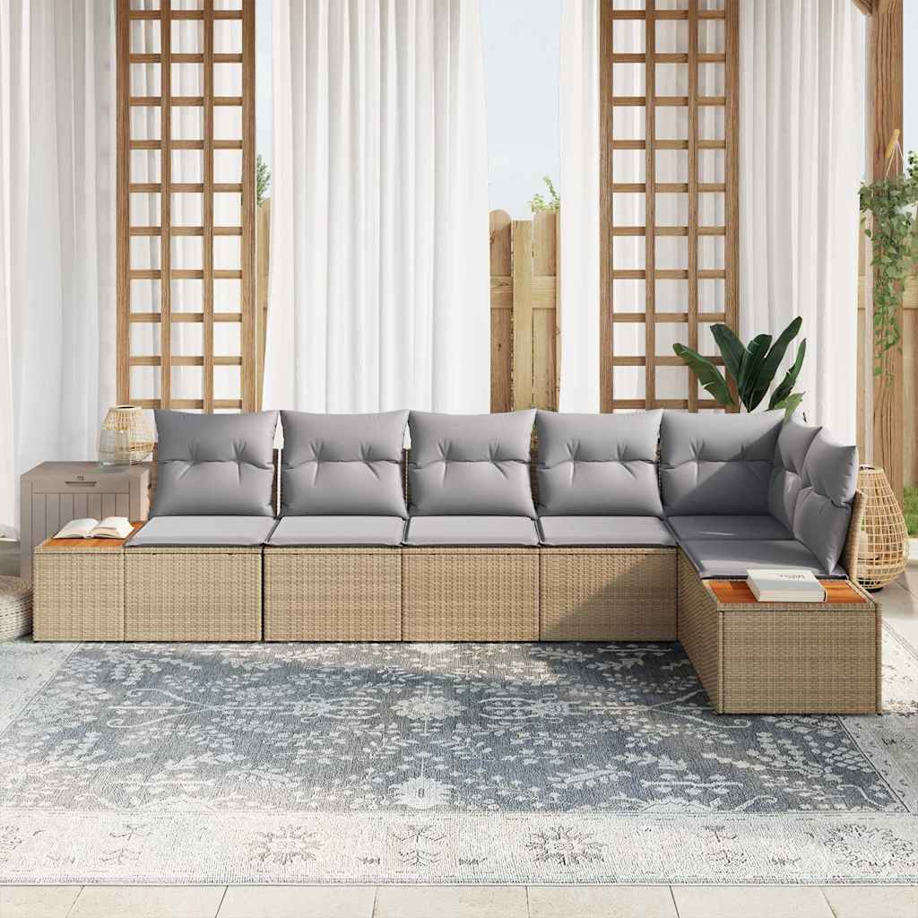 Set Divano da Giardino 6 pcs Beige e Grigio Chiaro Polyrattan | homemem39